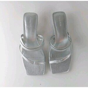 Open Edit Jagger Kitten Heel Sandals Women's Sliver Size US 8